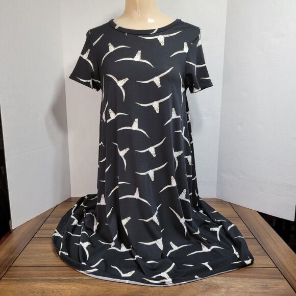 Lula Roe SS Hi-Low Dress Black w/ Longhorn Skull - Size XXS - Picture 1 of 6